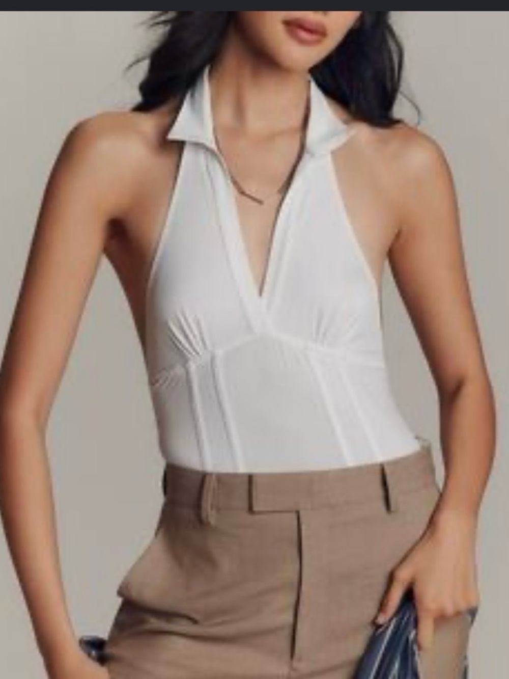Anthropologie NWT Collared Halter Jersey
Bodysuit White Size Large